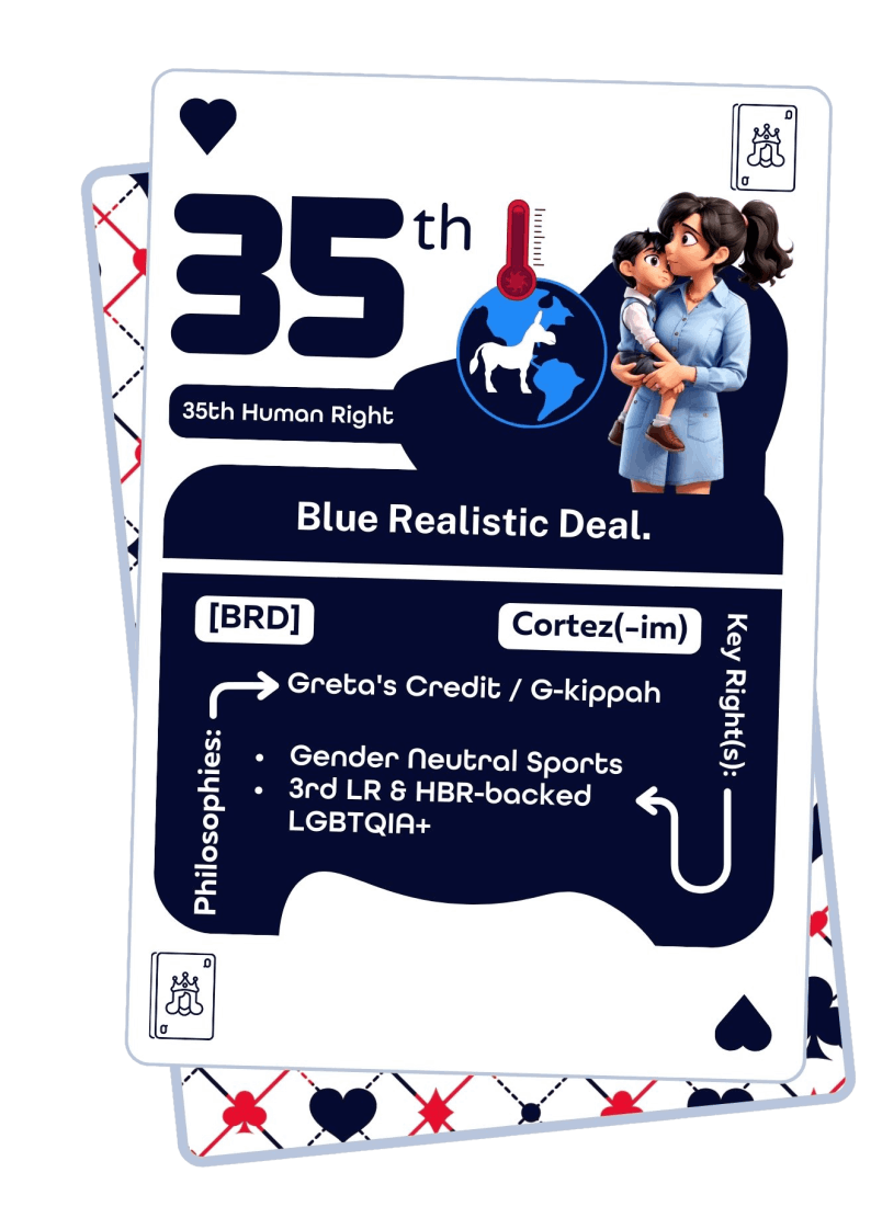 35th Human Right: Blue Realistic Deal, Cortez(-im) — key rights: gender-neutral sports, LGBTQIA+