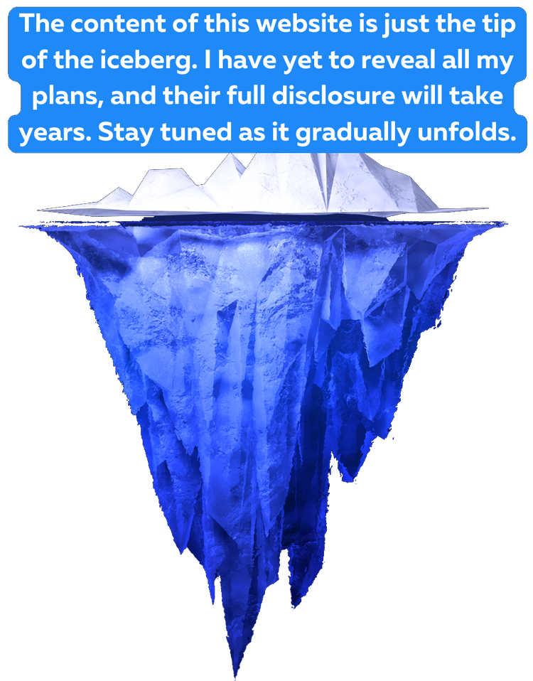 An iceberg mostly hidden underwater — the content of this website is just the tip of the iceberg